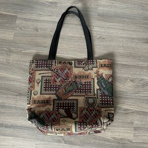 Vintage Golf Printed Design Tapestry Tote Bag Quilt Style Tote Bag Earth Toned